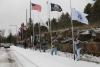 Veterans raising flags at the 2017 Veterans Day observance in Grand Portage - Photo by Rhonda Silence